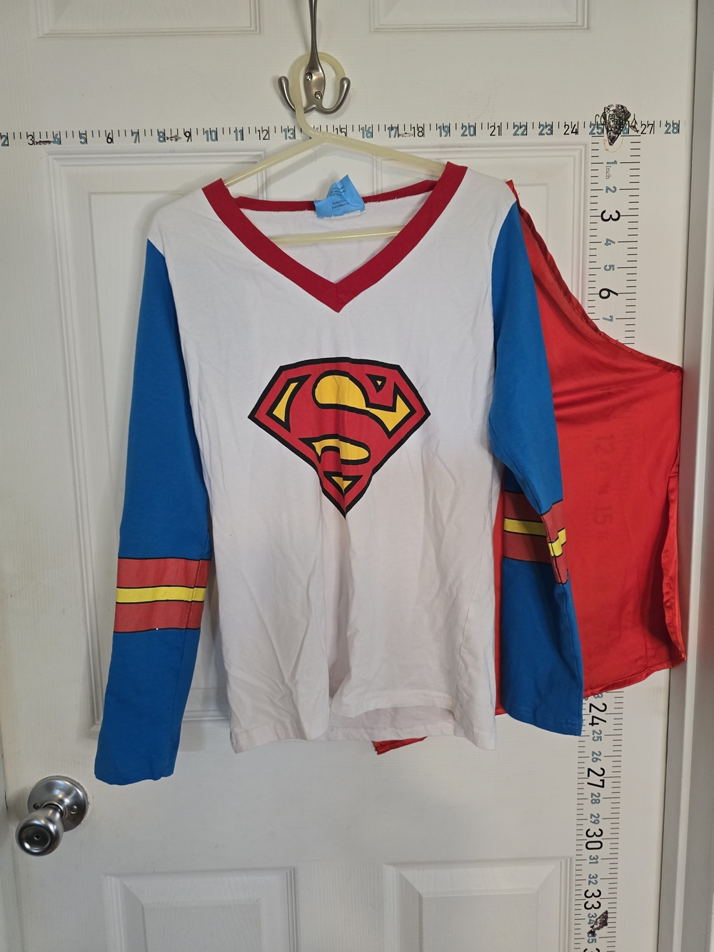 Kids Superhero Costume Shirt with Cape - White, Blue & Red